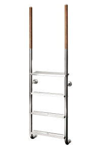 Edelstahl-Leiter "Roma", 2-teilig, V4A poliert/Holz (3 - 5 Stufen)