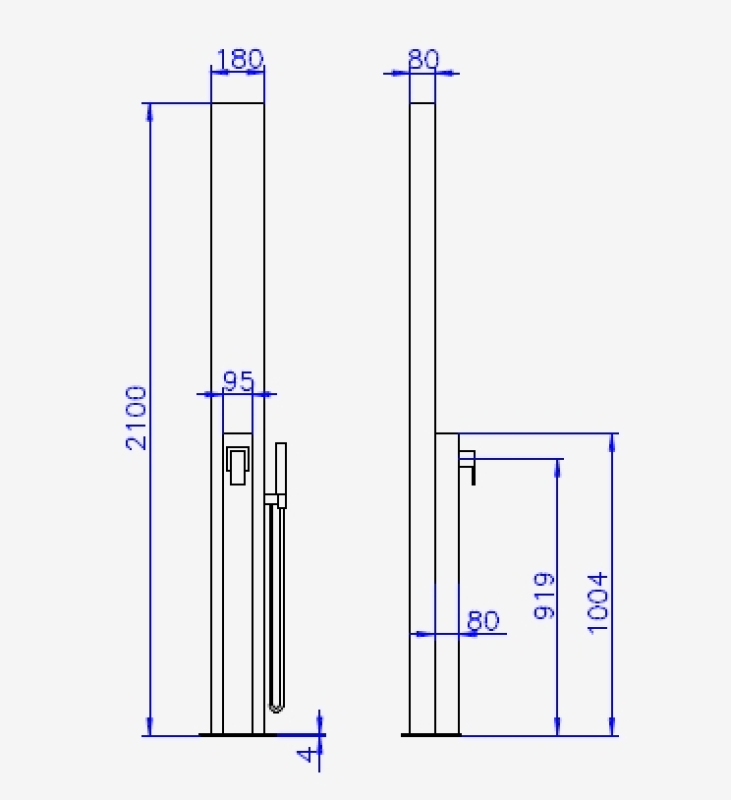 Solardusche "Venus" - geradlinige Gartendusche mit Handbrause
